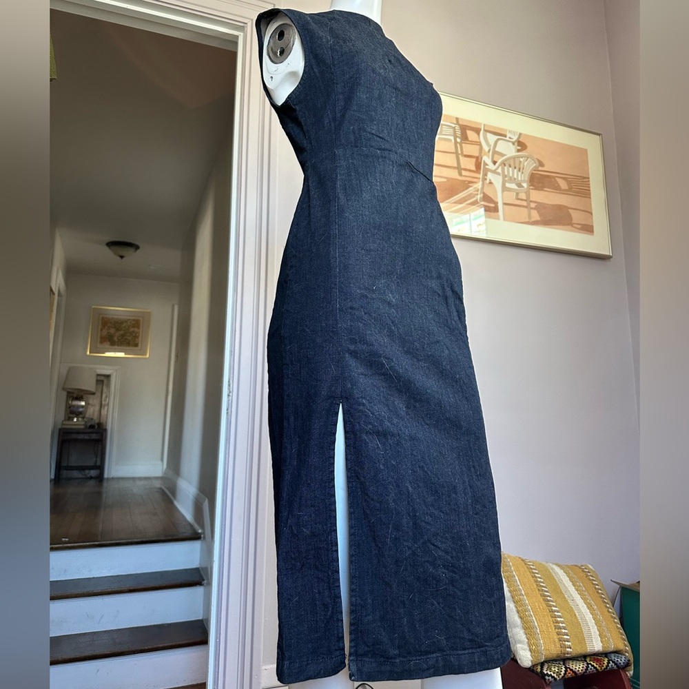 Zara Basics Denim Couture Navy Denim Dress with Slit